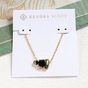 New Kendra Scott Black Agate Cheer Necklace Gold